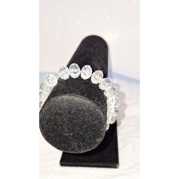 A Vintage Women's Stretch Bracelet Faceted Crystal Glass Elegant Eveningwear - Picture 4 of 8